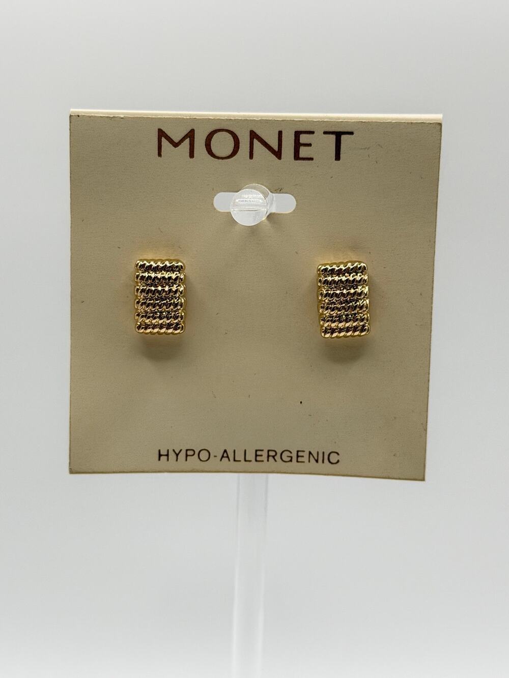 Monet Gold Tone Rope Textured Stud Earrings Hypoallergenic NWT